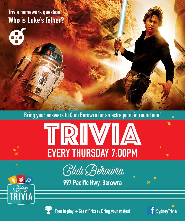 Featured image for “FREE trivia on Thursday Night from 7pm. EXTRA POINT Question:  Who was Luke’s Father?”